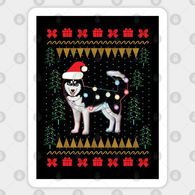 Husky Ugly Sweater Christmas Lights Sticker by okpinsArtDesign